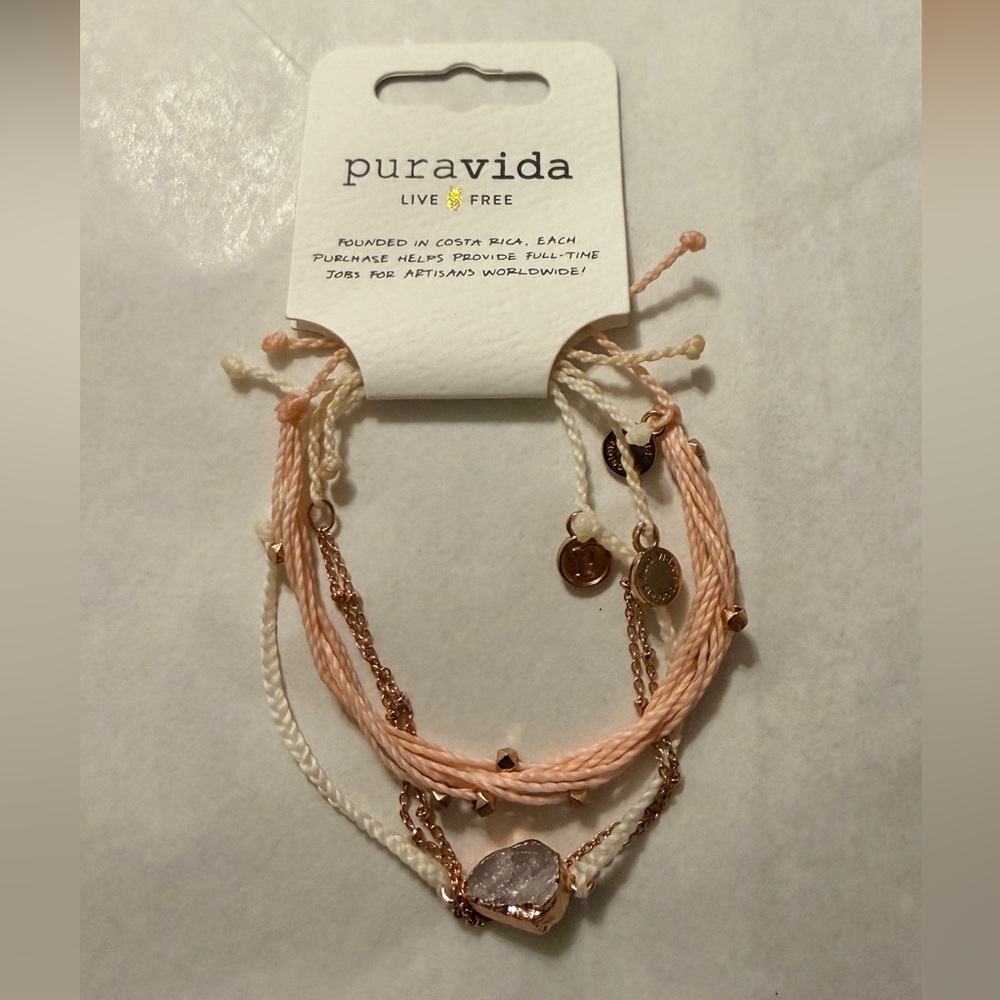 Pura Vida Rose Gold Tone Pink Blush Bracelet Set NWT